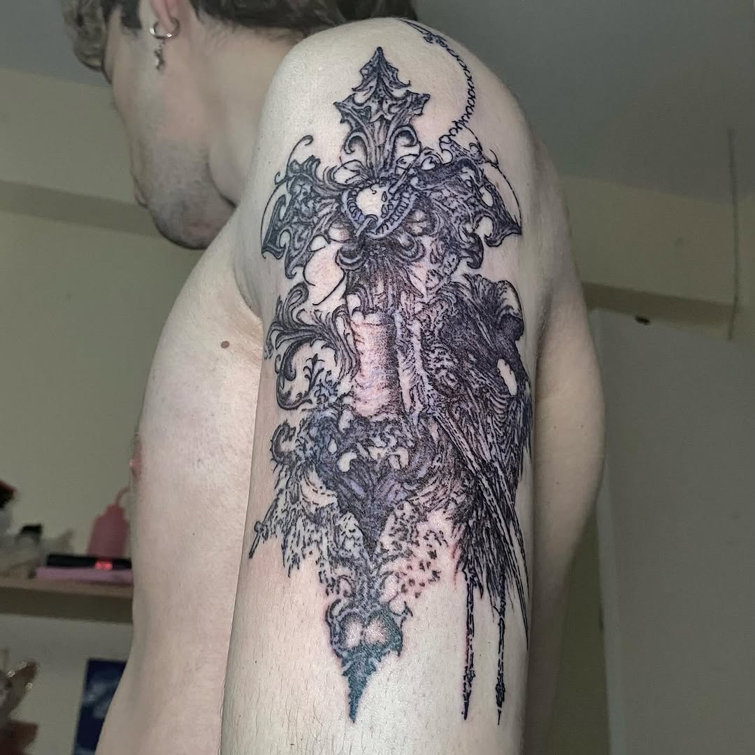 Tattoo by @sangresuciia — black_and_grey, dark_realism