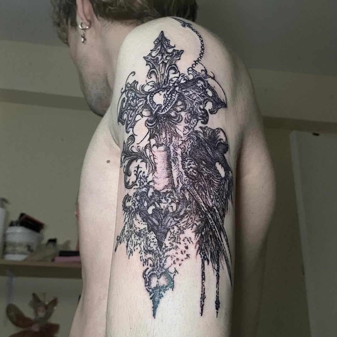 Tattoo by @sangresuciia — blackwork, dark_realism
