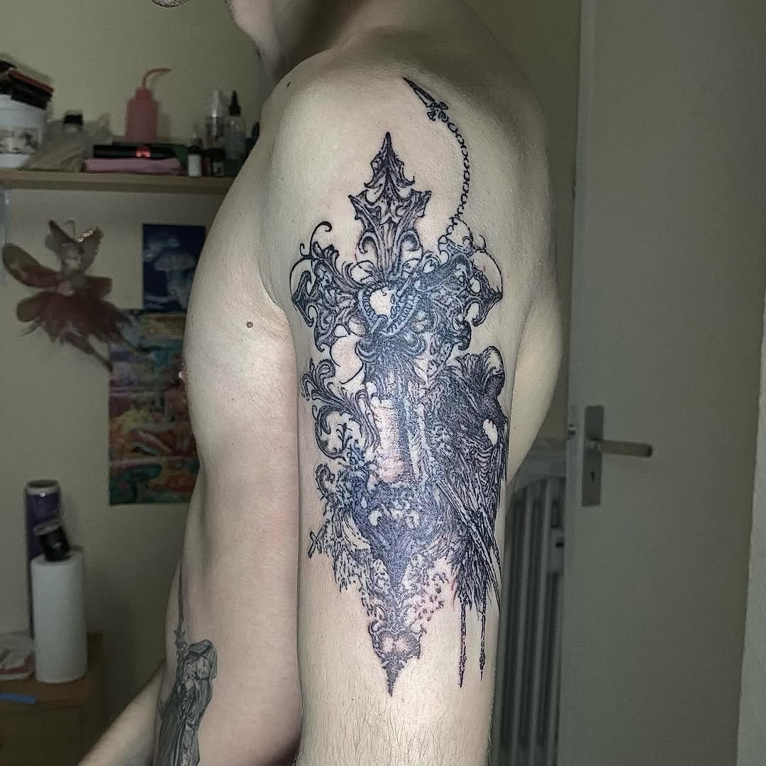 Tattoo by @sangresuciia — dark_realism, blackwork