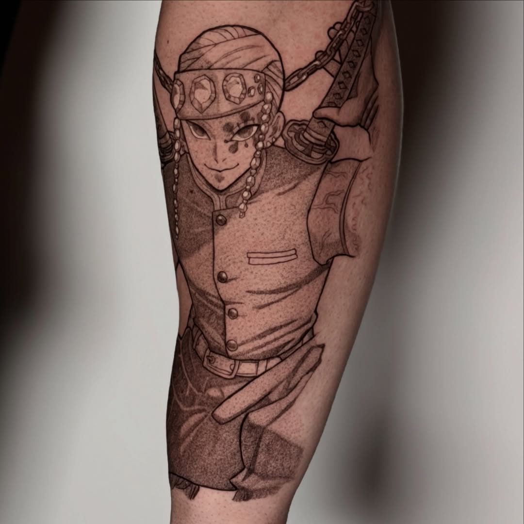 Tattoo by @rachelbelltattoo — illustrative, dotwork