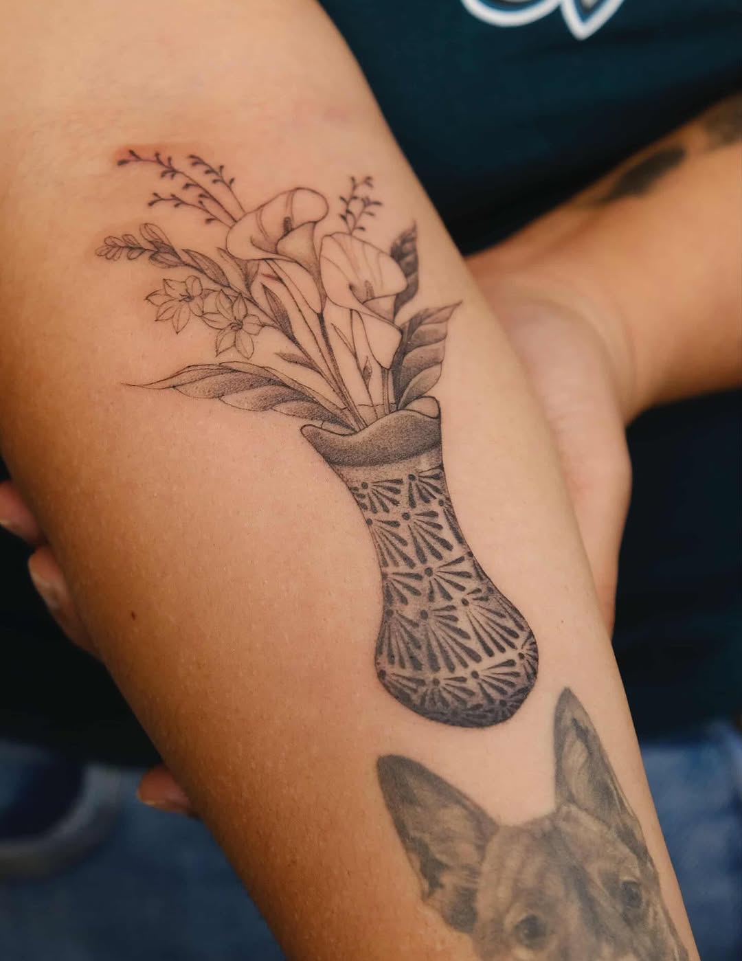 Tattoo by @prawnesthertattoo — fine_line, black_and_grey