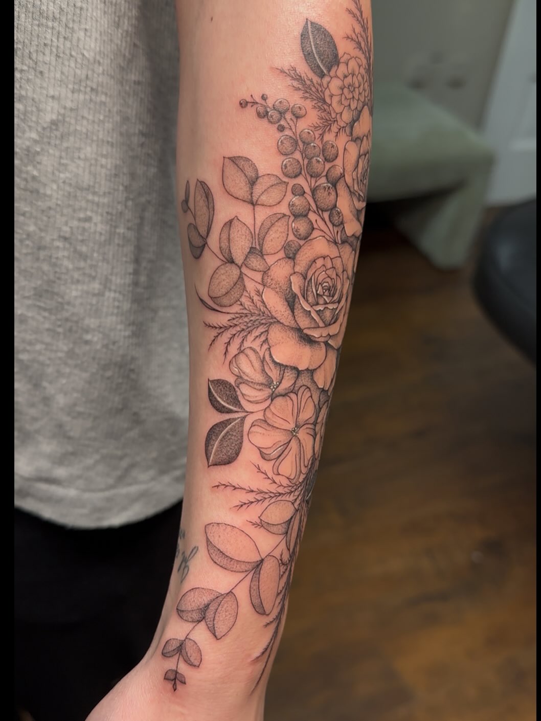 Tattoo by @bboujeeink2 — fine_line, black_and_grey
