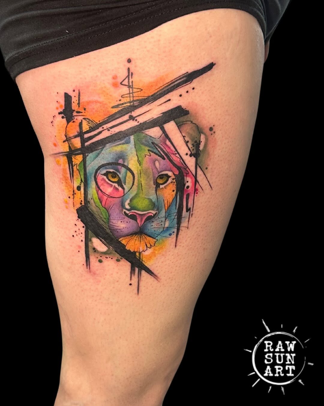 Tattoo by @raw.sun.art — watercolor, trash_polka