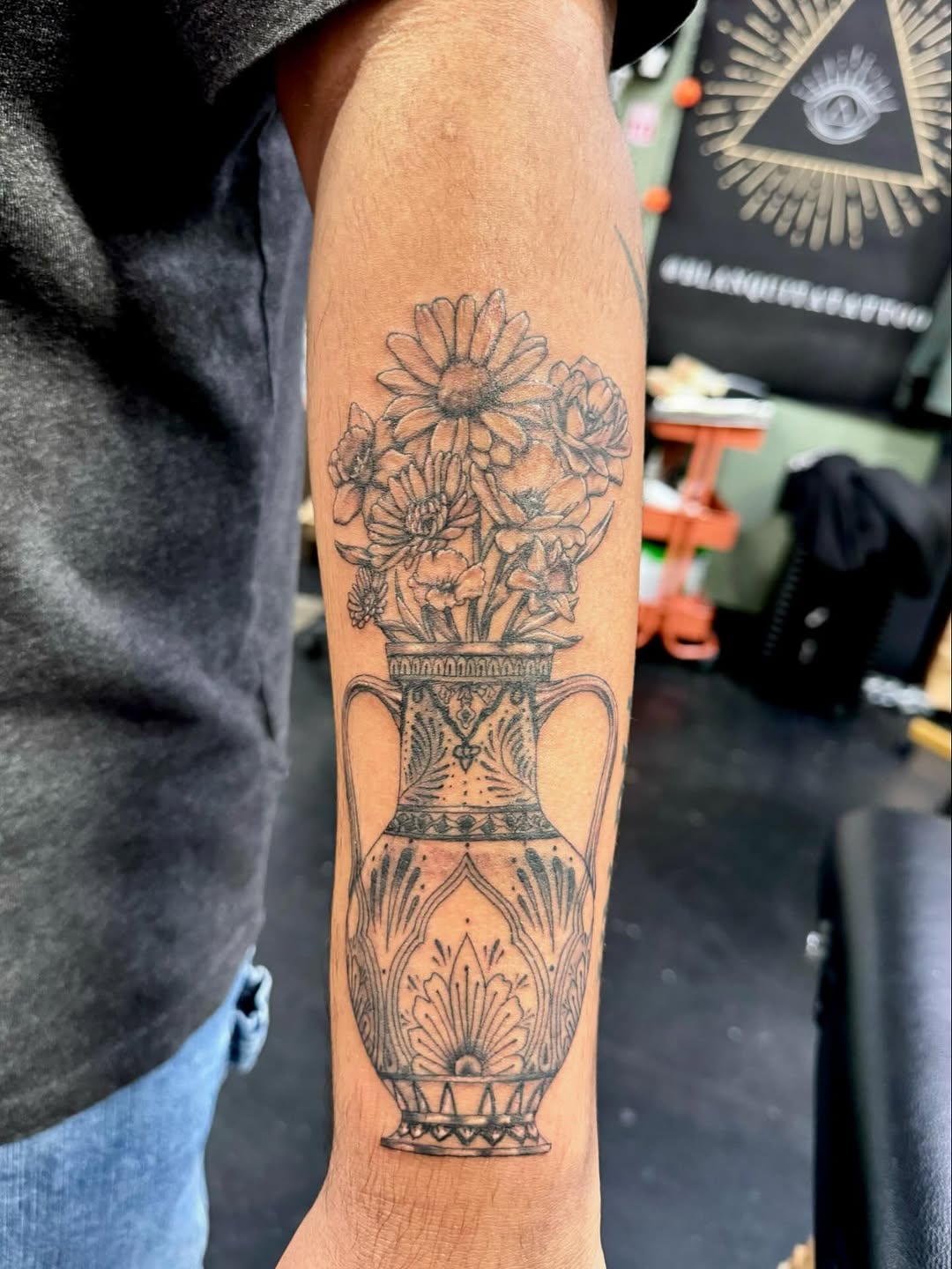 Tattoo by @kenzietattoos — illustrative, black_and_grey