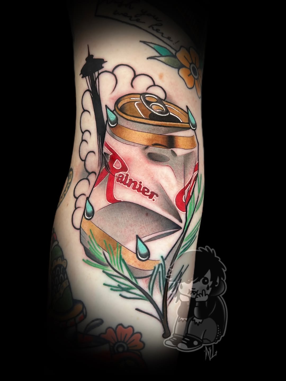 Tattoo by @nateleslietattoo — new_school, trash_polka