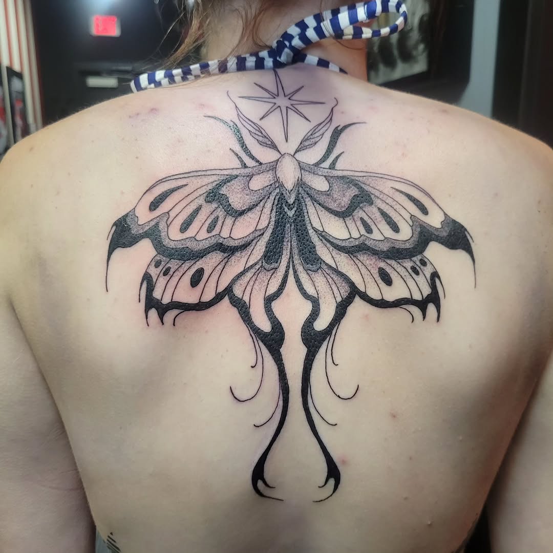 Tattoo by @nightmaristic — illustrative, dotwork
