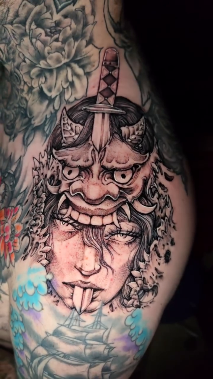 Tattoo by @samlg.tattoo — japanese_irezumi, dark_realism