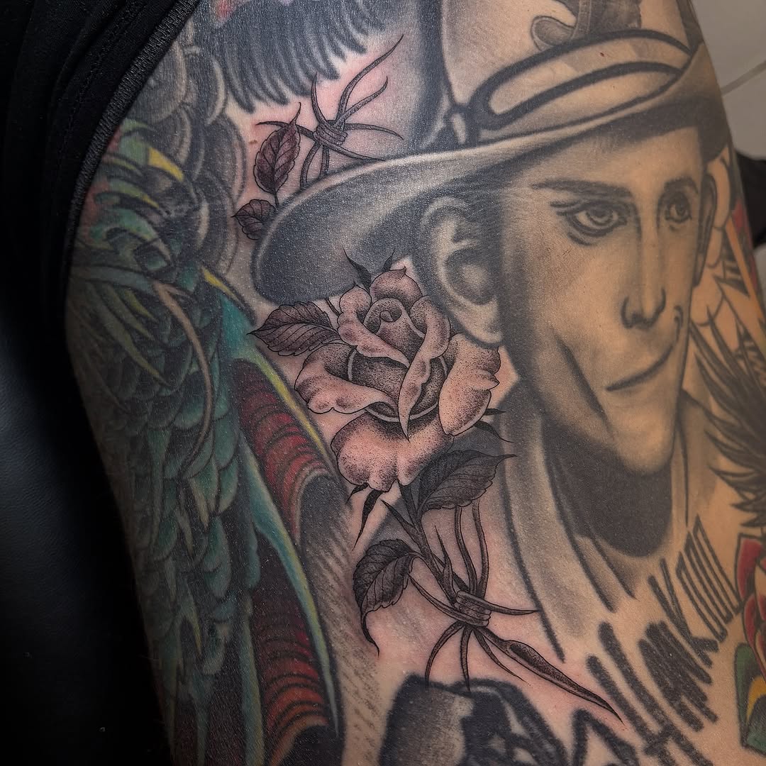 Tattoo by @jodeetattoos — black_and_grey, fine_line
