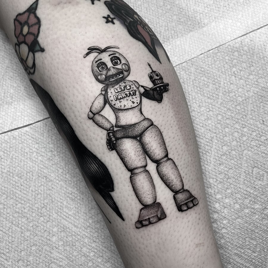 Tattoo by @aurtattoos — dotwork, anime
