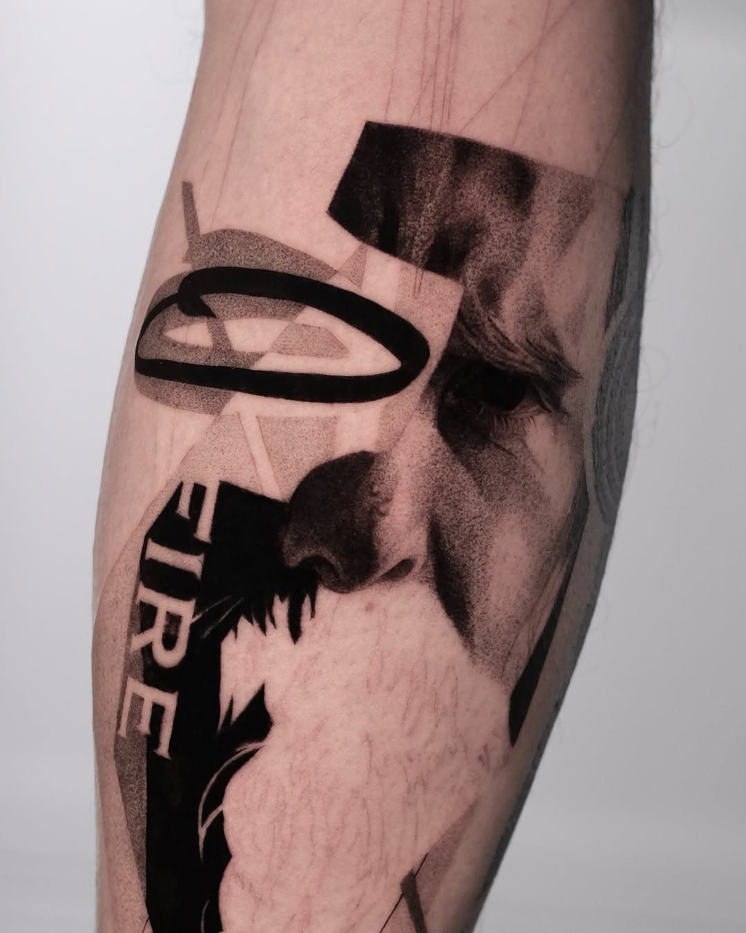 Tattoo by @justf.clara — black_and_grey, trash_polka