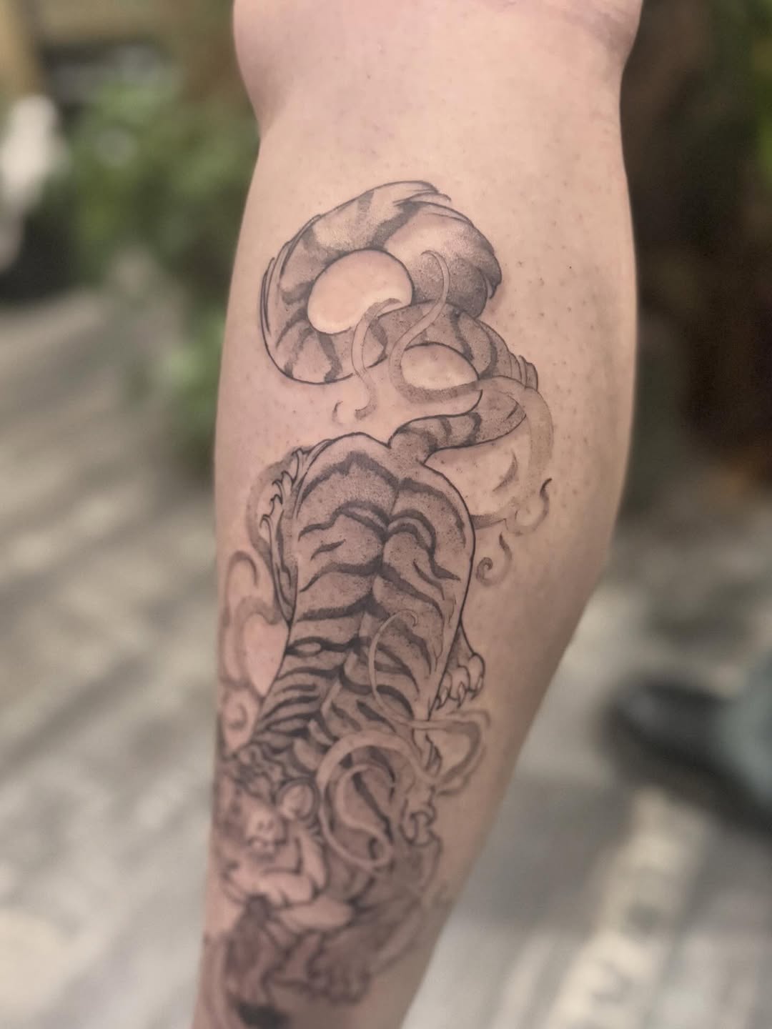 Tattoo by @pixi.bite — japanese_irezumi, black_and_grey