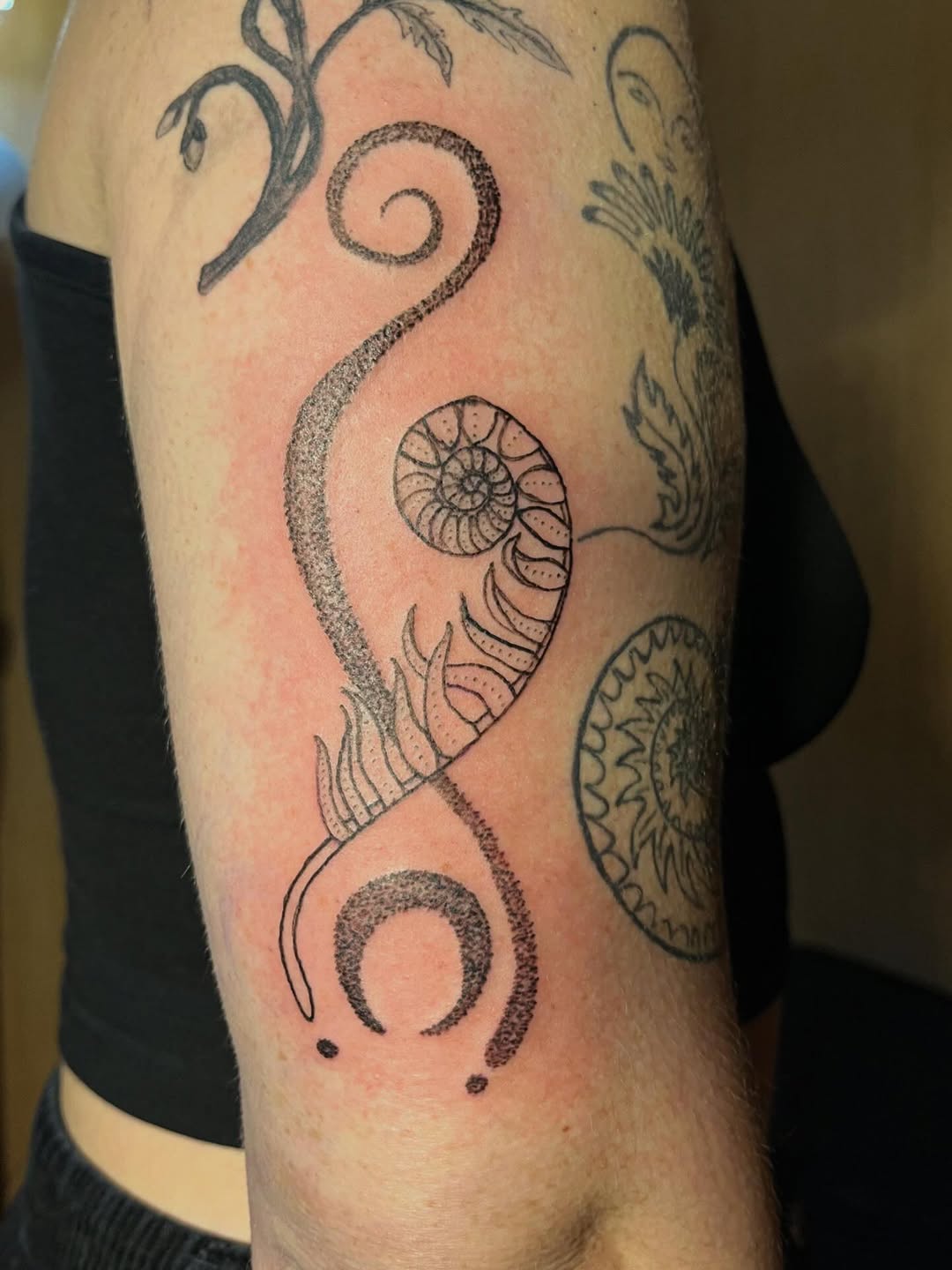 Tattoo by @lanternalia.arts — illustrative, dotwork