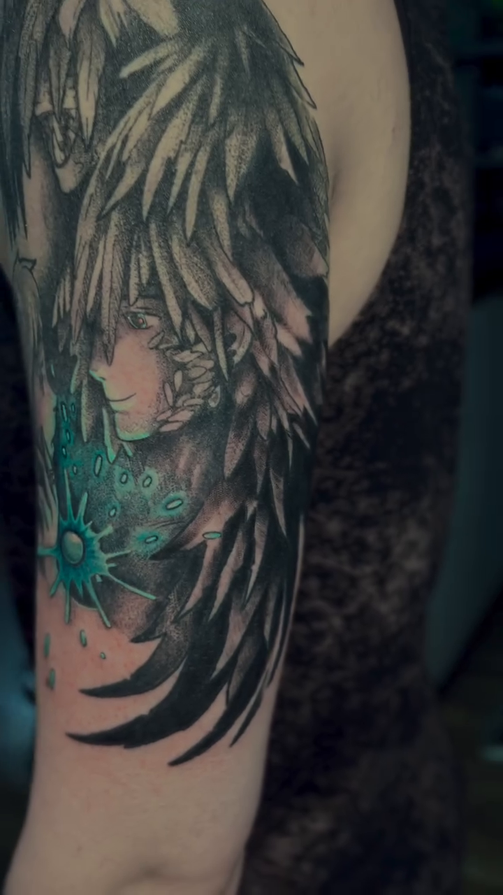 Tattoo by @maggieatattoo — anime, black_and_grey