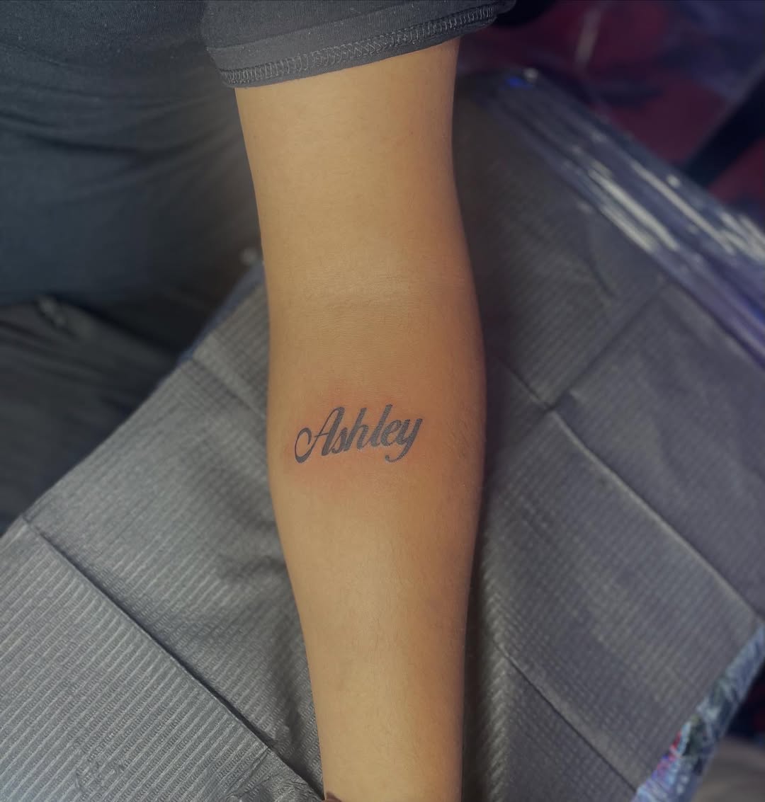 Tattoo by @hunchos_dab_of_ink โ lettering_script, fine_line