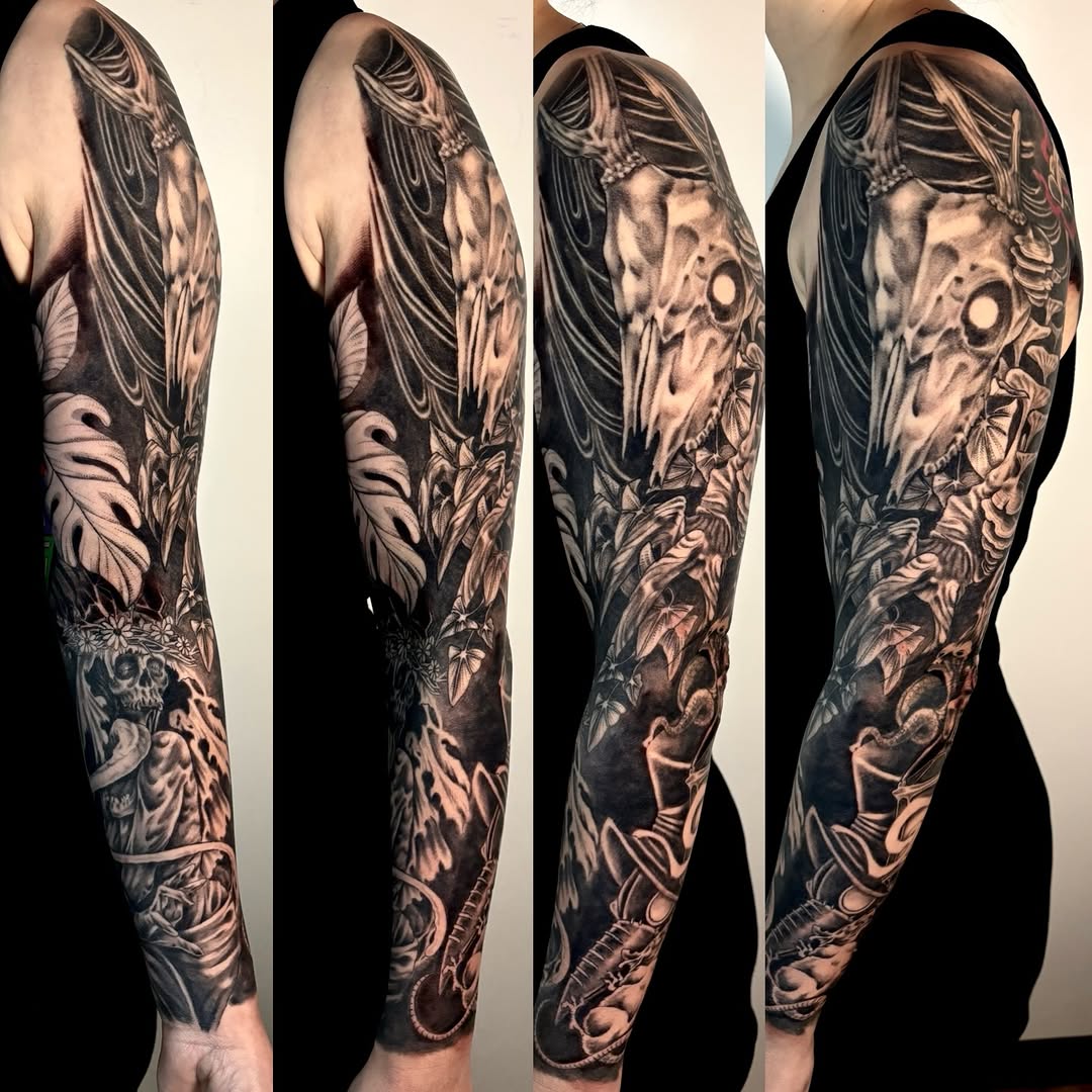 Tattoo by @thora_lorelei — black_and_grey, dark_realism