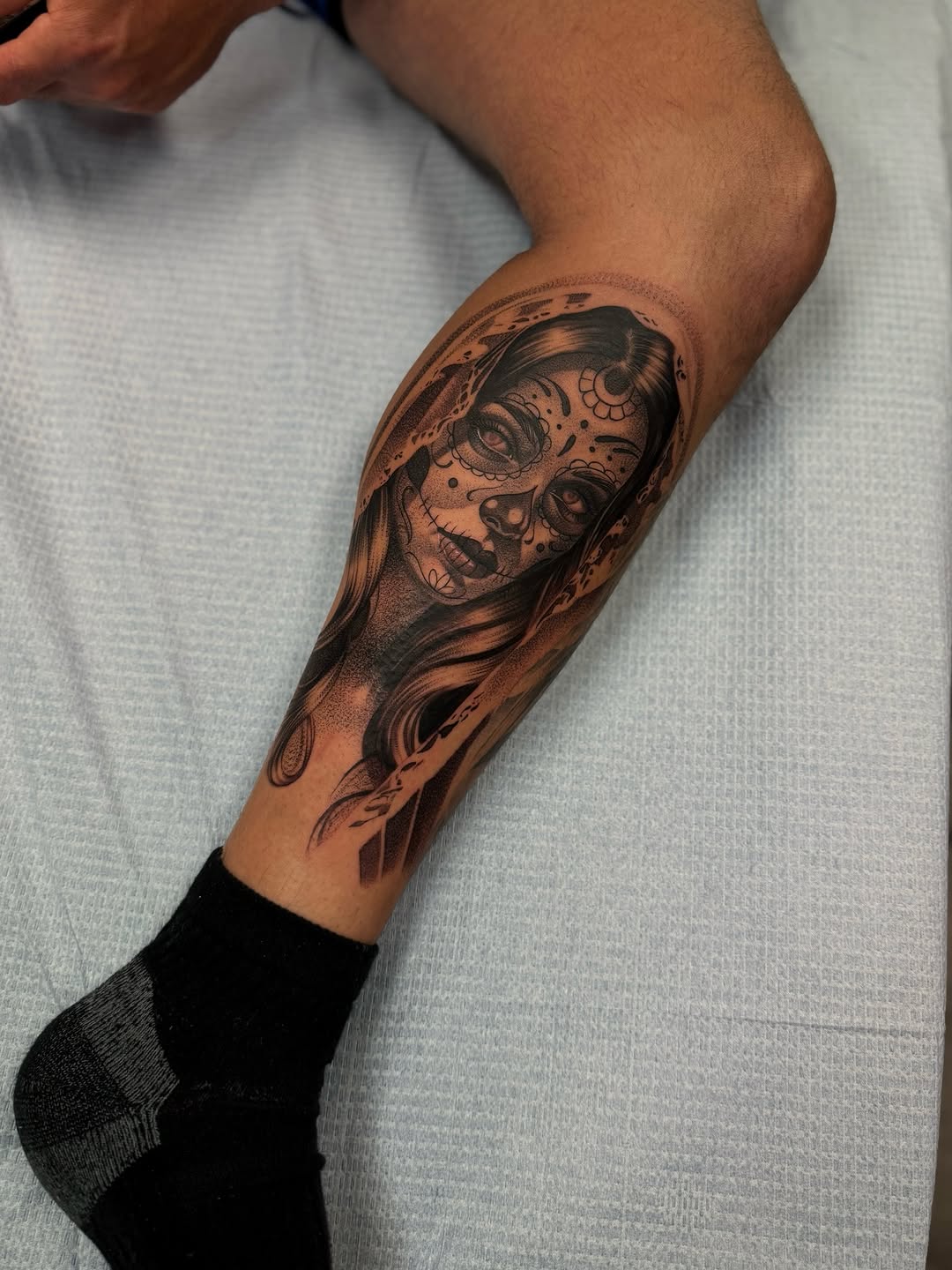 Tattoo by @v.valdivia — black_and_grey, chicano