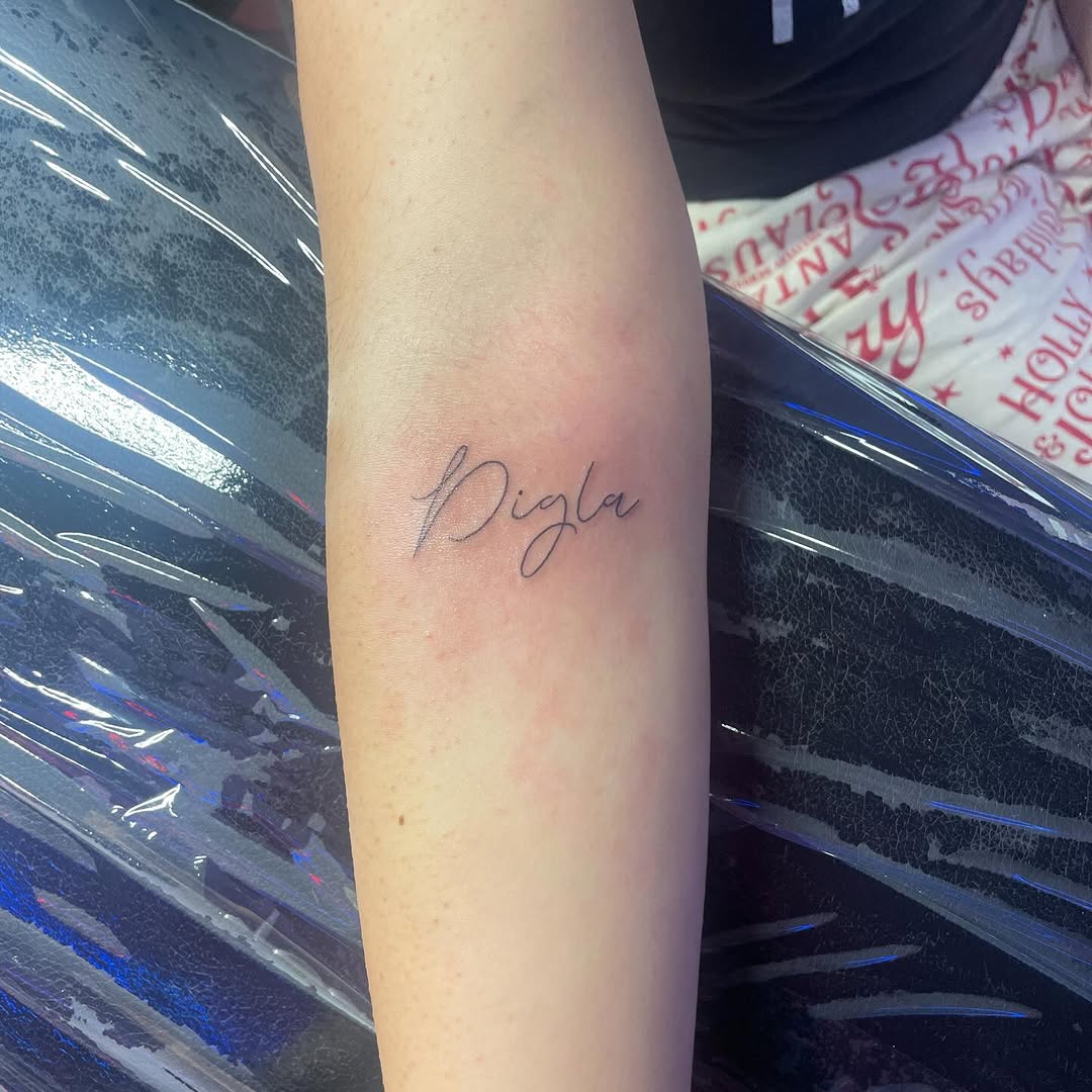Tattoo by @hunchos_dab_of_ink โ lettering_script, fine_line
