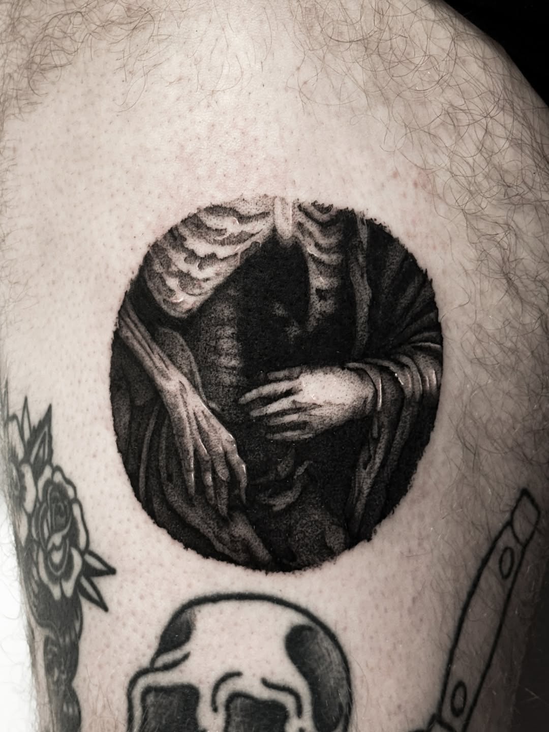 Tattoo by @lunatik_ttt — dotwork, black_and_grey