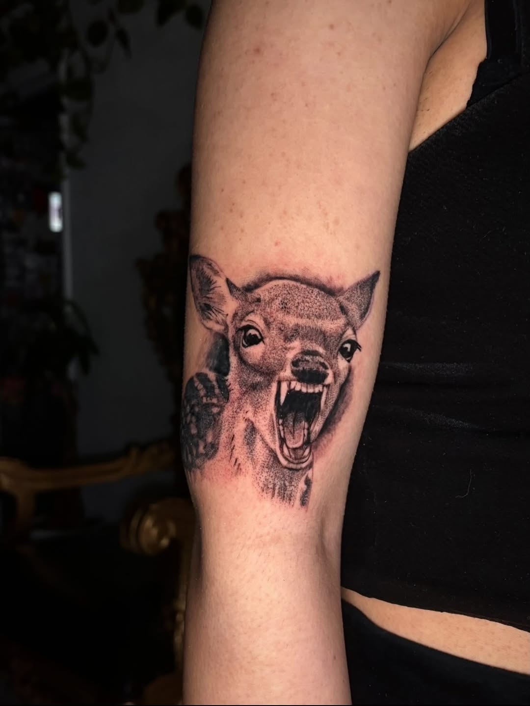Tattoo by @cryptid.tattoo — realism, black_and_grey