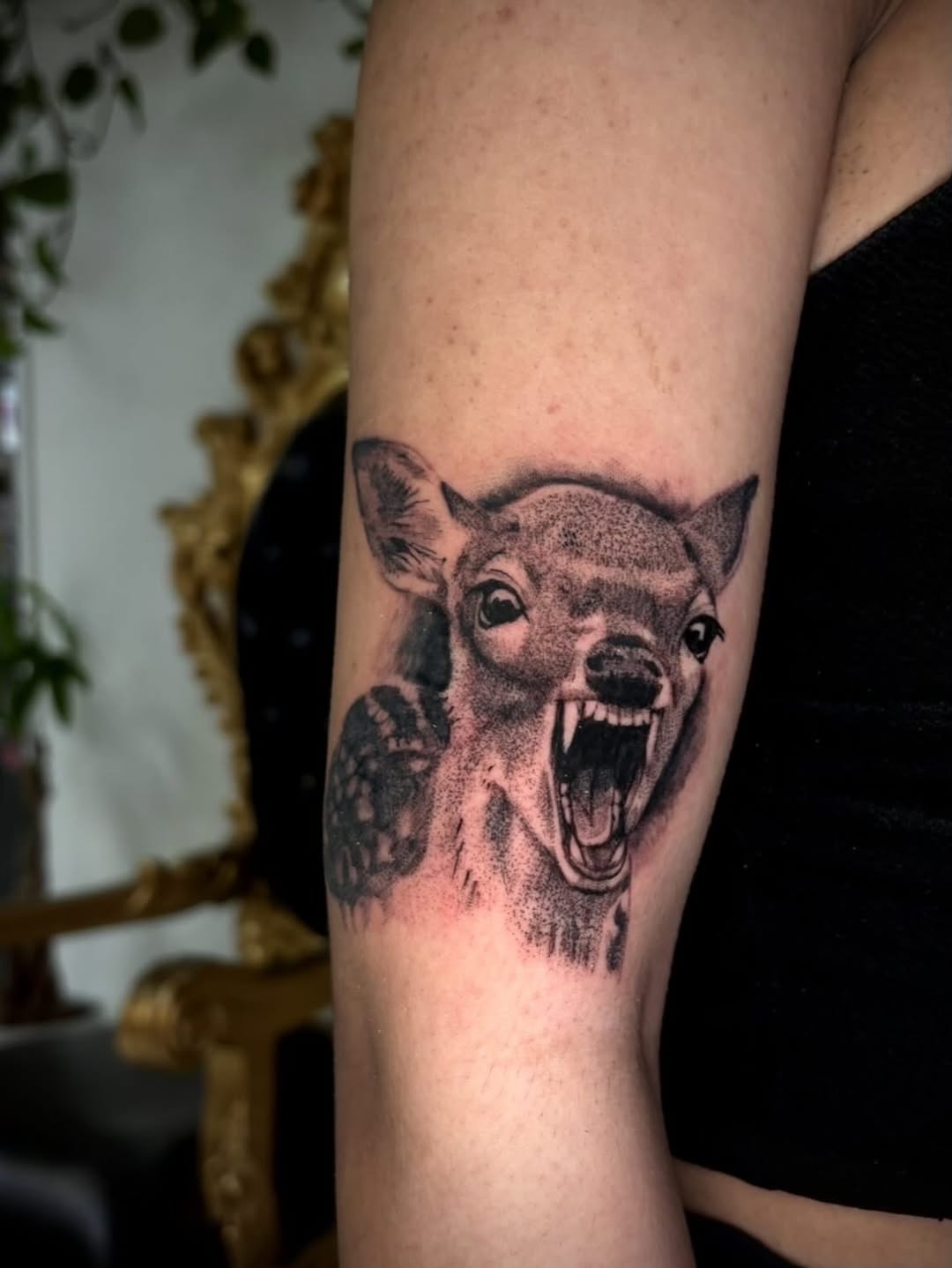 Tattoo by @cryptid.tattoo — realism, black_and_grey
