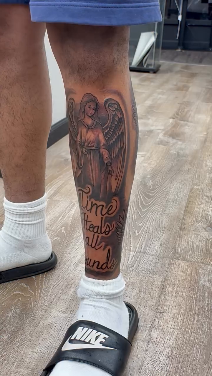 Tattoo by @thecatrinaink — black_and_grey, lettering_script