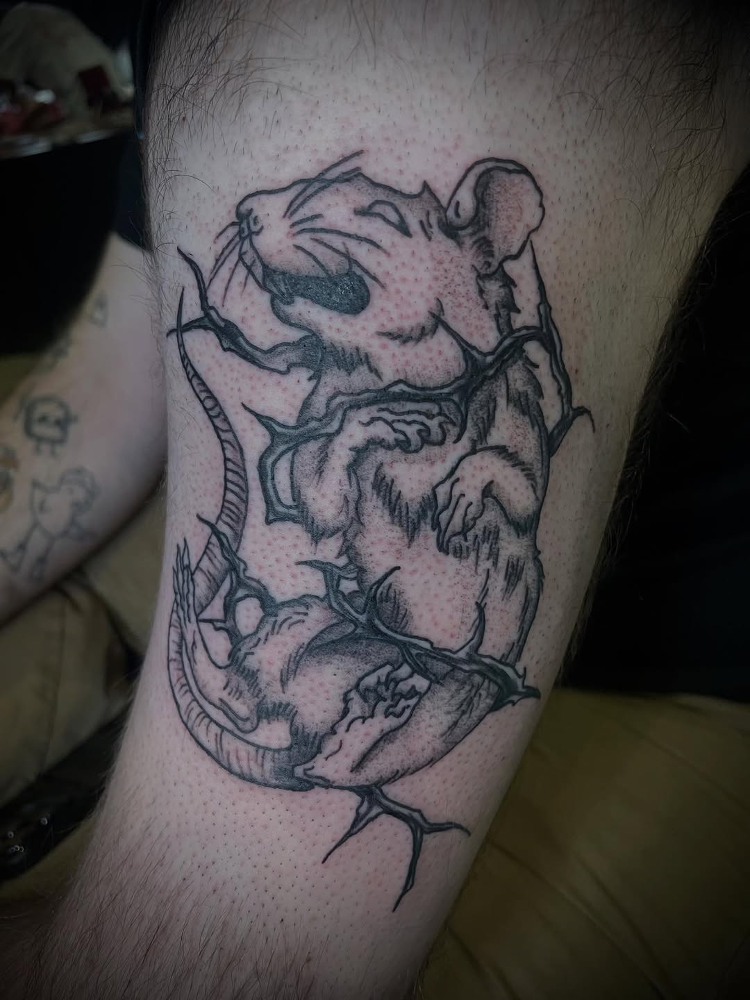 Tattoo by @scare_bear_tattoos — illustrative, blackwork