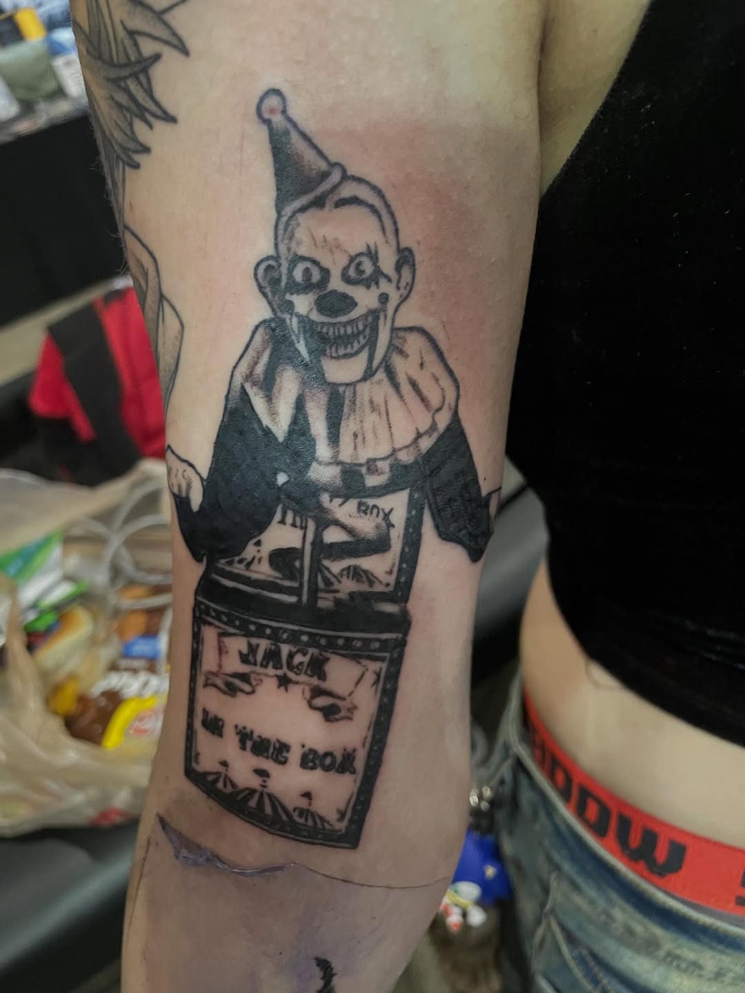 Tattoo by @scare_bear_tattoos — illustrative, black_and_grey