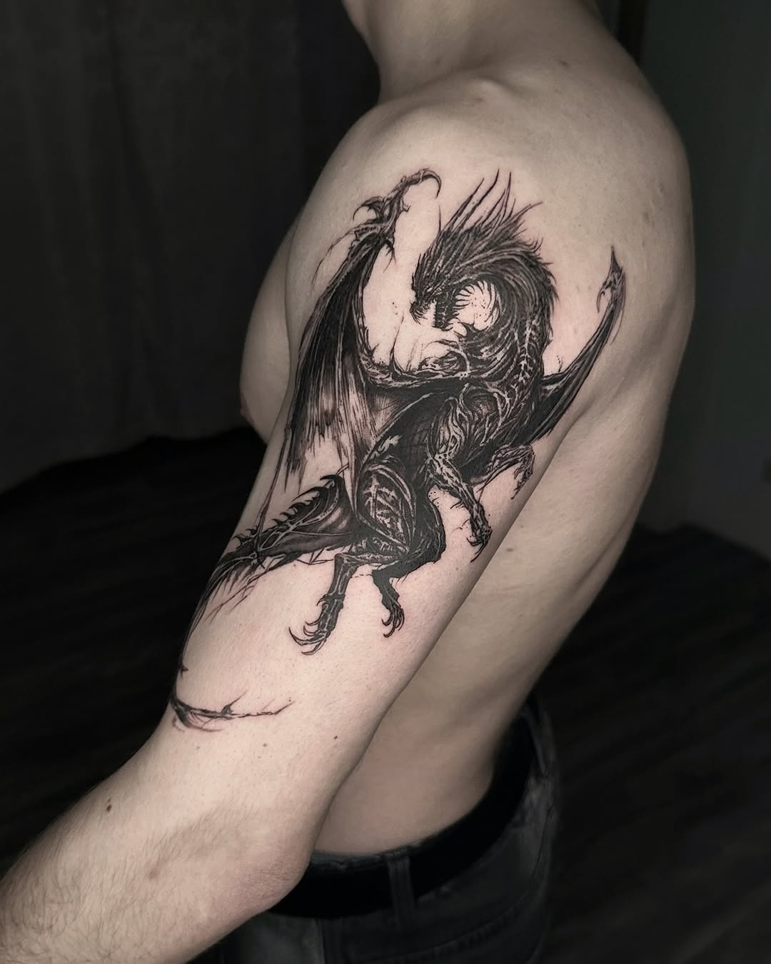 Tattoo by @gun_tattooist — black_and_grey, illustrative