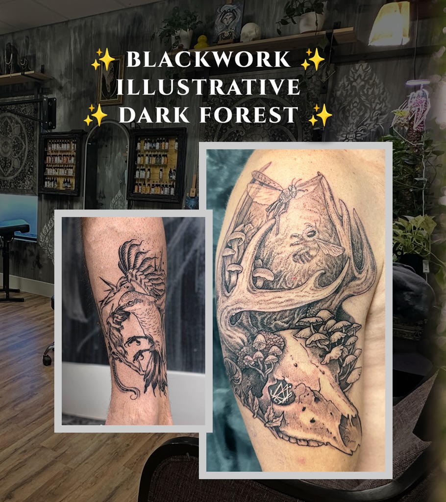 Tattoo by @tattoos.by.ping — blackwork, illustrative