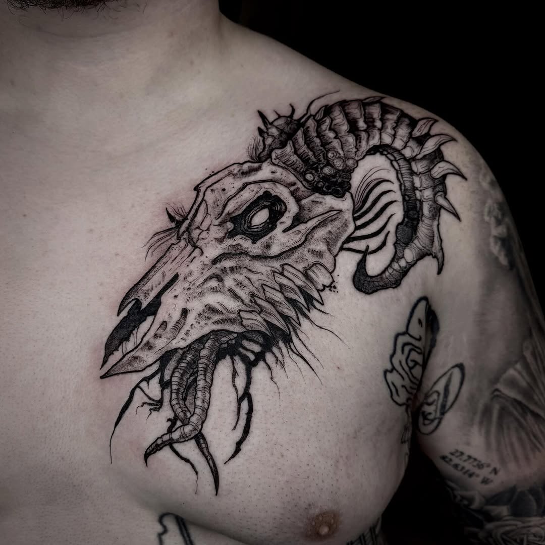 Tattoo by @briwalkertattoos — blackwork, illustrative