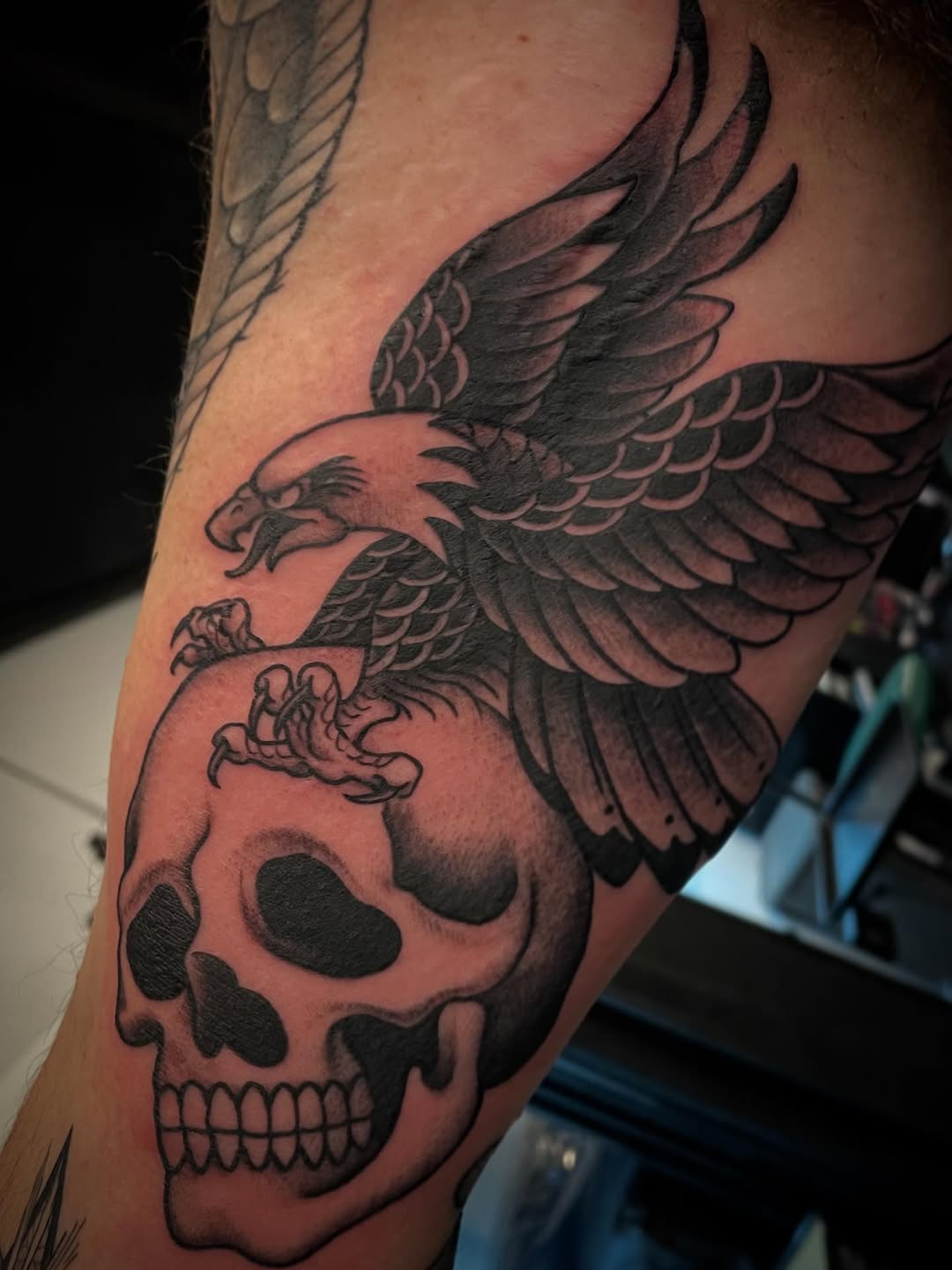 Tattoo by @wizardspits — black_and_grey, realism