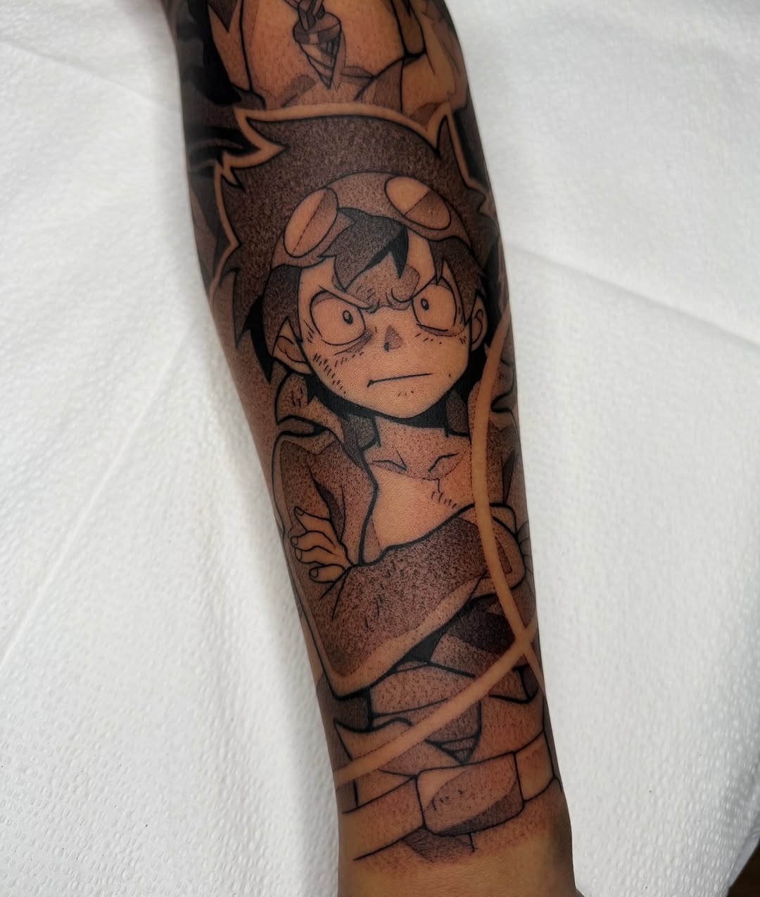Tattoo by @z__tattoos — anime, dotwork