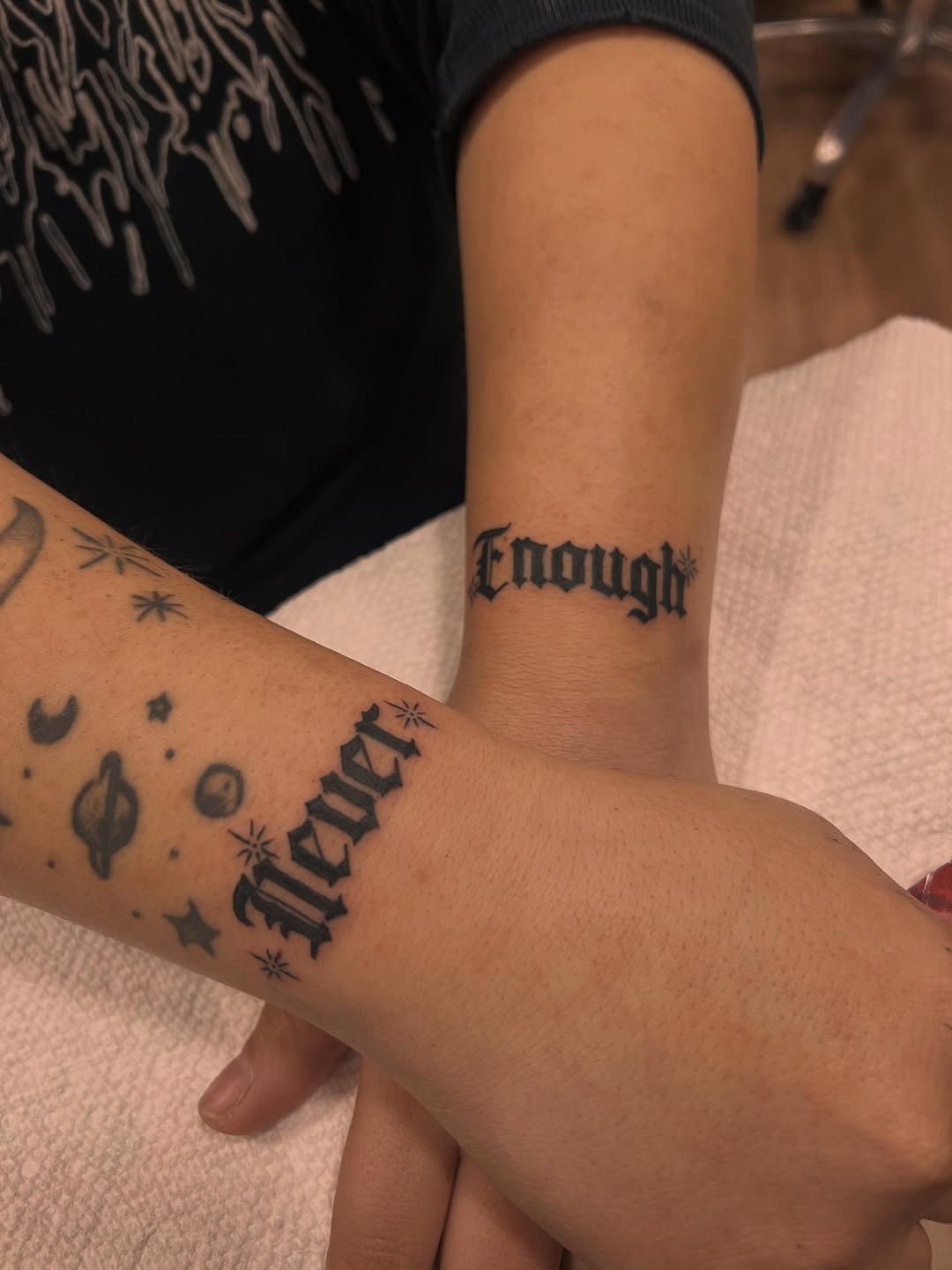 Tattoo by @tenderhearttat2 — lettering_script, illustrative