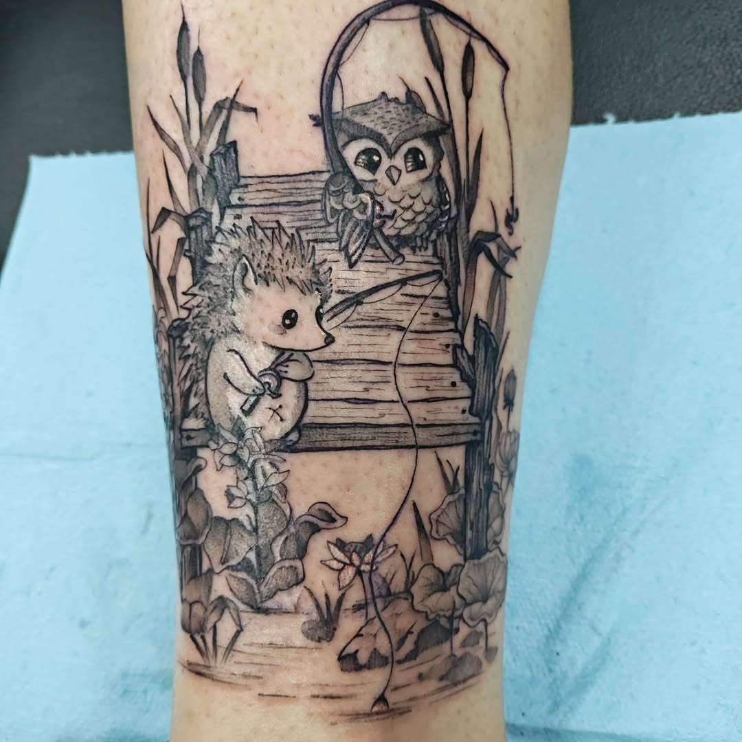 Tattoo by @lizzywiglz — illustrative, black_and_grey