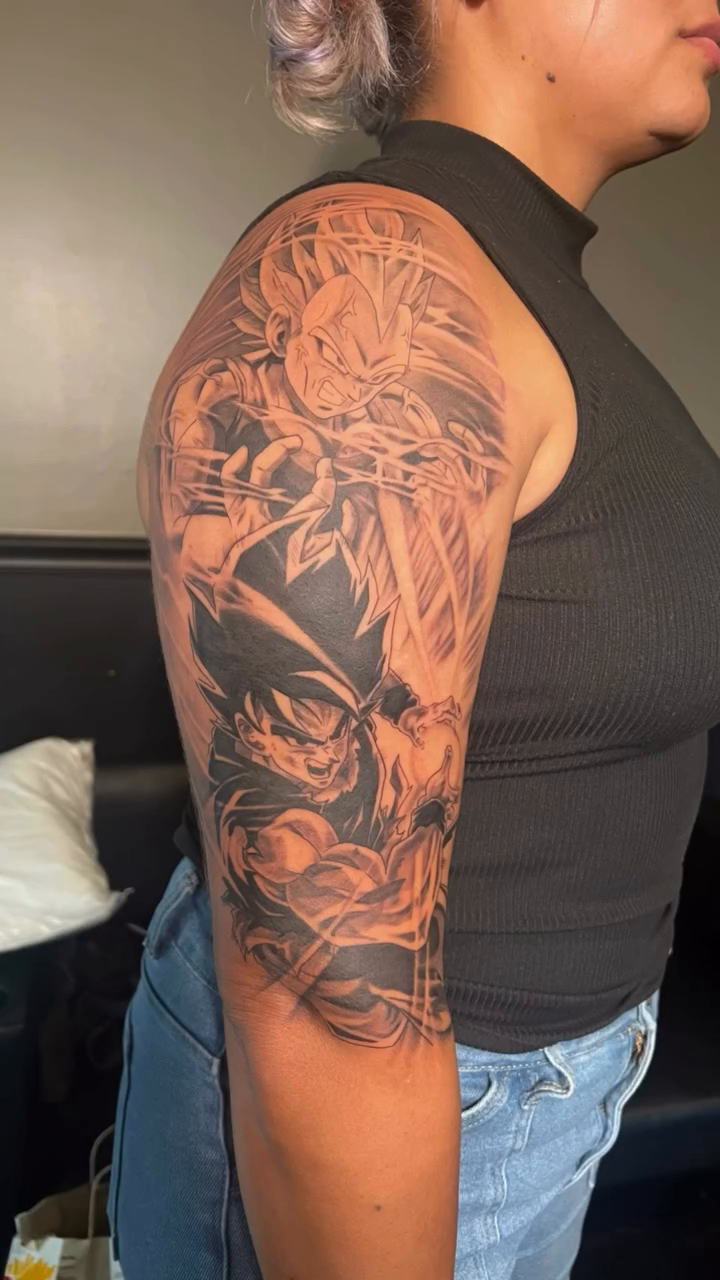 Tattoo by @pedrof.morales — anime, black_and_grey