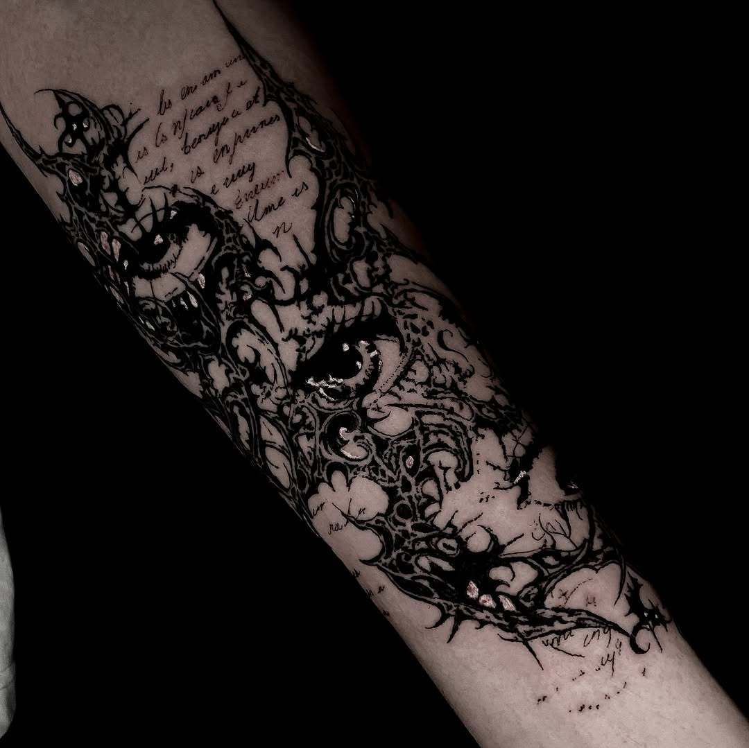 Tattoo by @blackworkbenz — blackwork, lettering_script