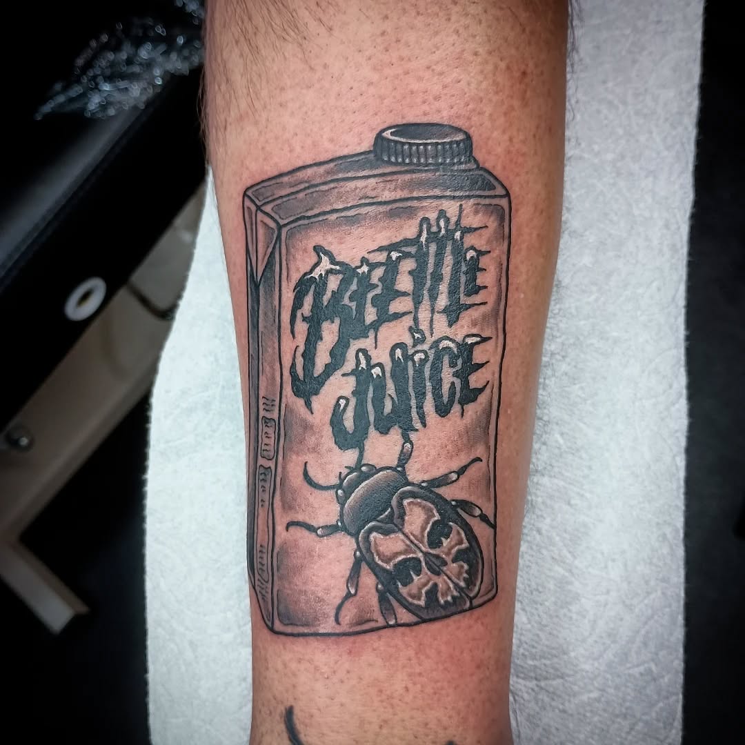 Tattoo by @mister_perks — lettering_script, black_and_grey