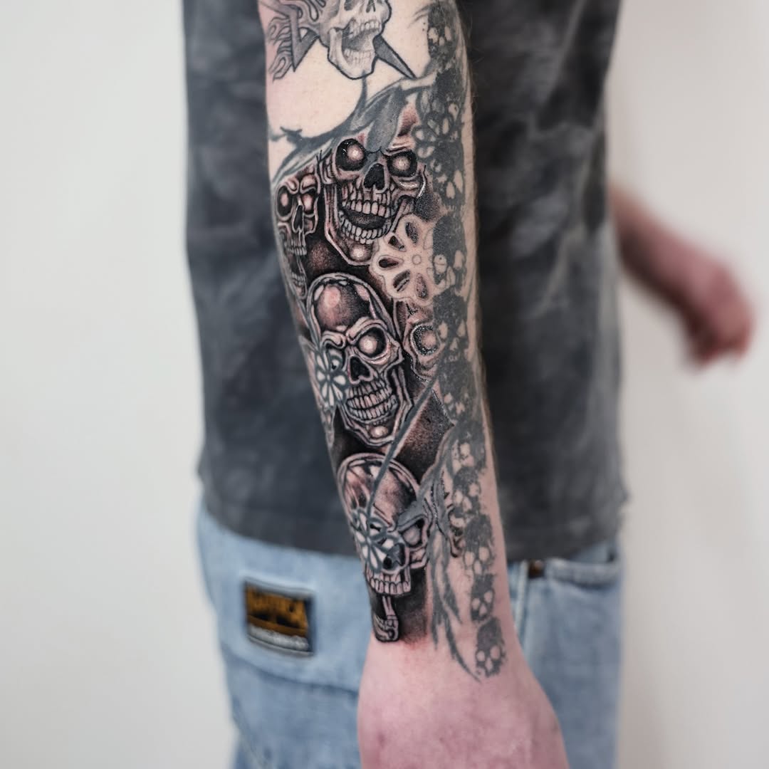 Tattoo by @lovechasetattoo — dark_realism, black_and_grey