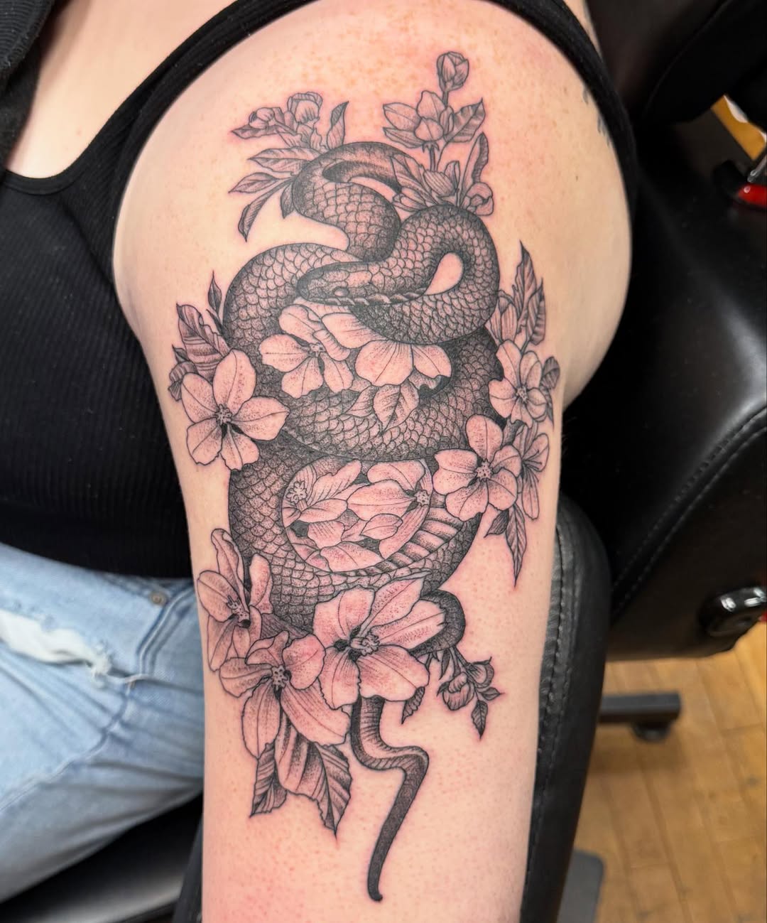 Tattoo by @oldetownescott — black_and_grey, fine_line