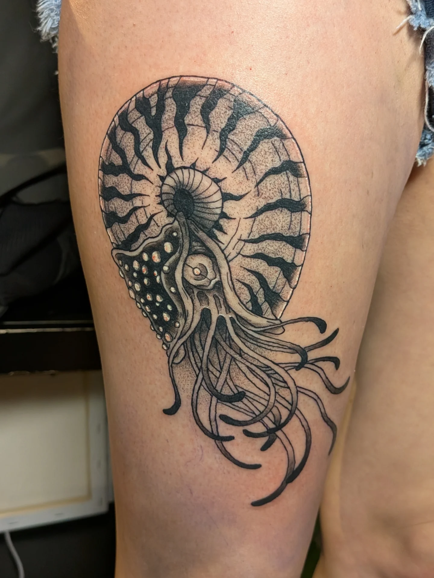 Tattoo by @damondemonink β black_and_grey, dotwork