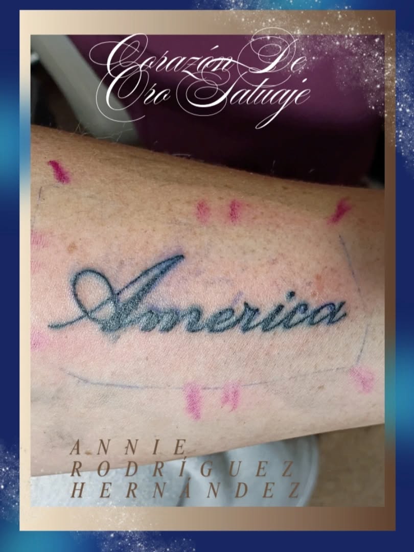 Tattoo by @corazondeorotattoo — lettering_script
