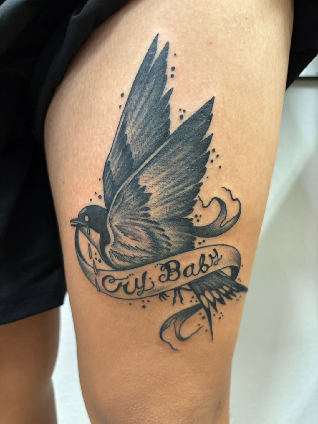 Tattoo by @xwoodlandcorex — black_and_grey, lettering_script