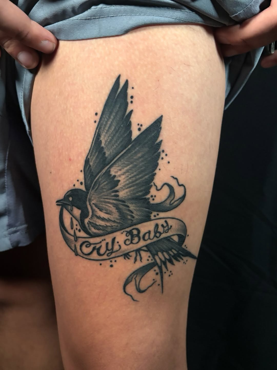 Tattoo by @xwoodlandcorex — black_and_grey, lettering_script