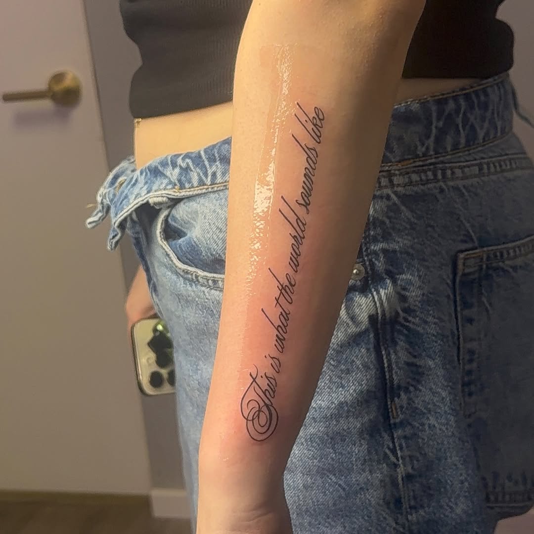 Tattoo by @inkedbycaiah โ lettering_script, fine_line