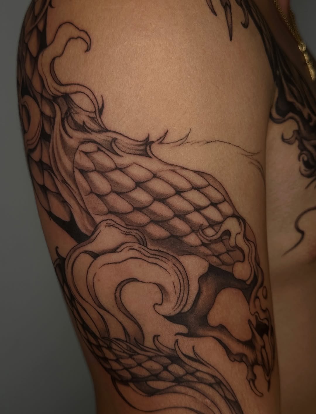 Tattoo by @art_lllex — japanese_irezumi, black_and_grey