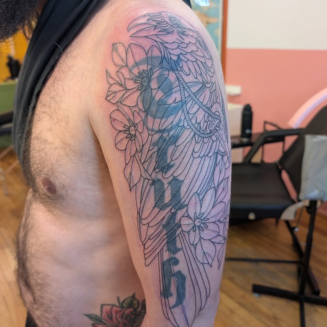 Tattoo by @mothandflametattoos — black_and_grey, lettering_script