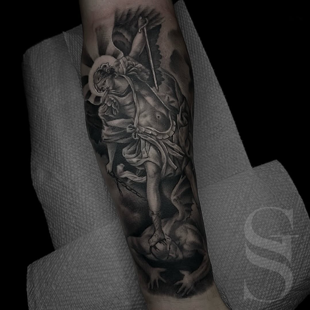 Tattoo by @sir_george_tattoo — realism, black_and_grey