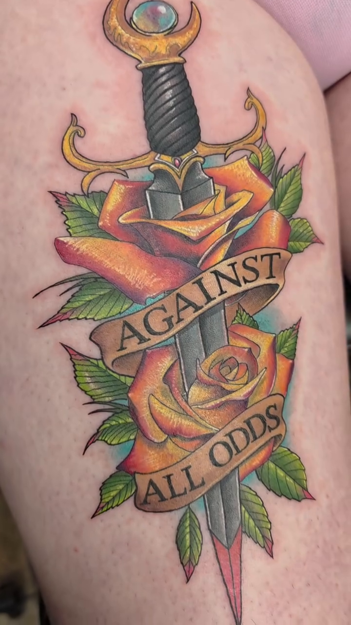 Tattoo by @vens.tattoo โ american_traditional, lettering_script