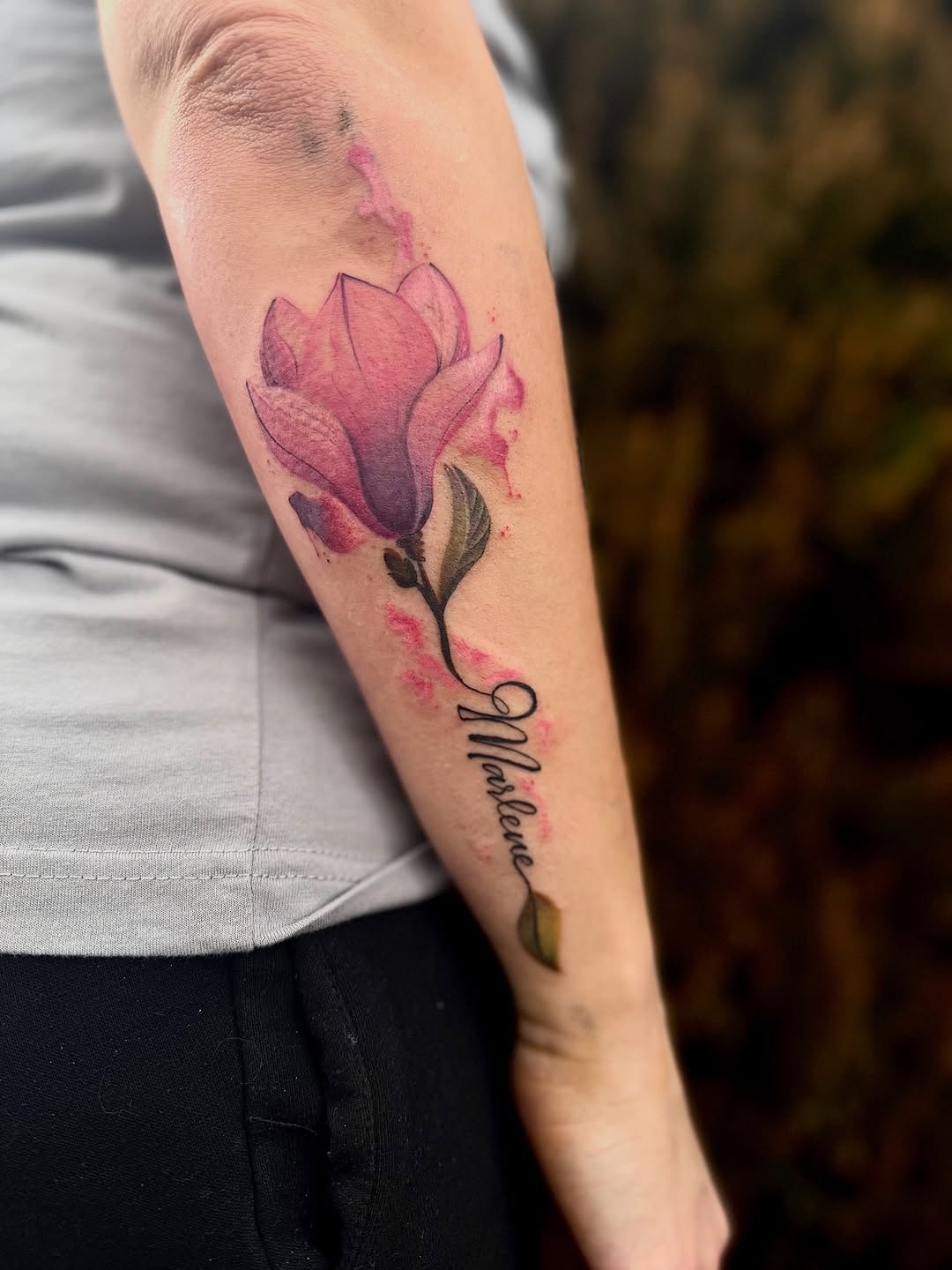 Tattoo by @nannytattoo — lettering_script, watercolor