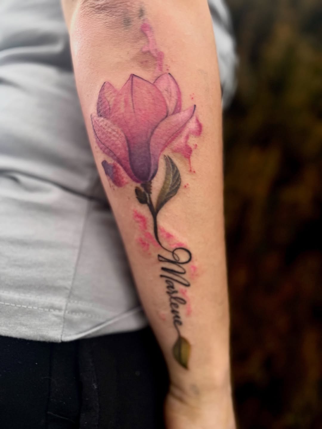 Tattoo by @nannytattoo — watercolor, lettering_script